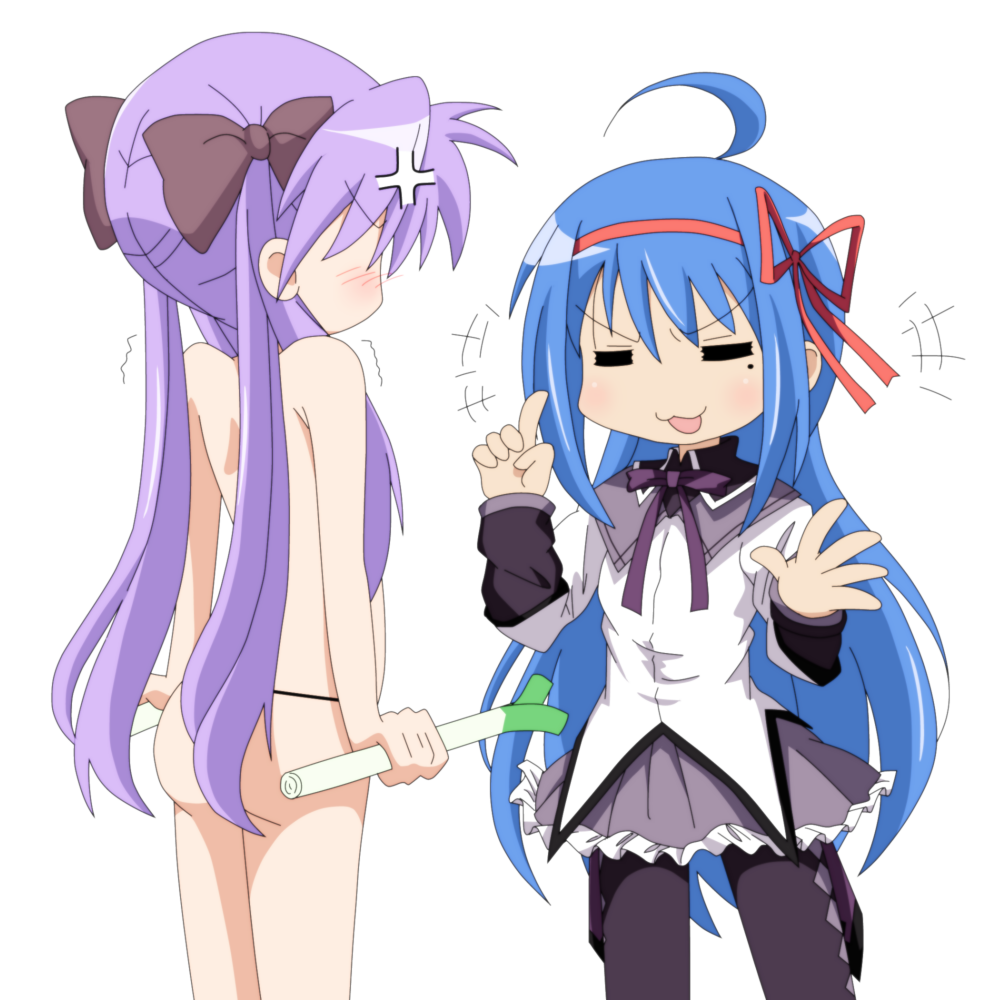 ahoge, akemi_homura, akemi_homura_(cosplay), anger_vein, angry, ass, blue_hair, blush
