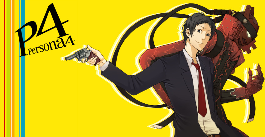 belt, black_hair, formal, gun, highres, izanagi, magatsu_izanagi, necktie