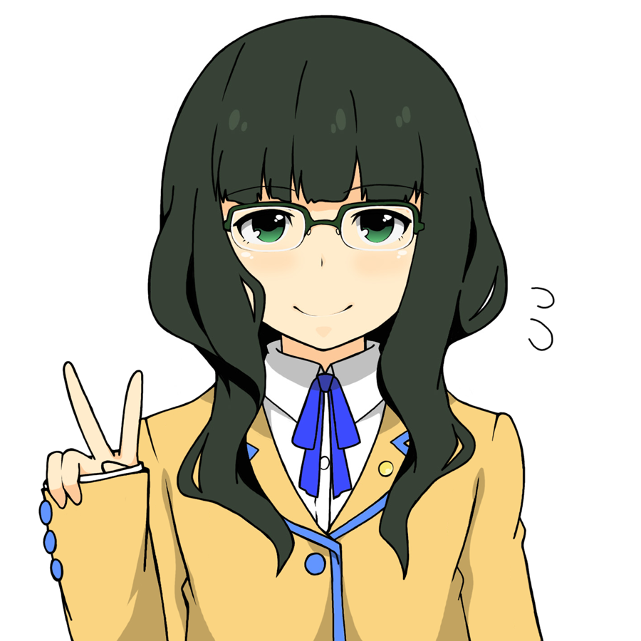 bad_id, black_hair, black_rock_shooter, eichikei, glasses, green_eyes, long_hair, looking_at_viewer