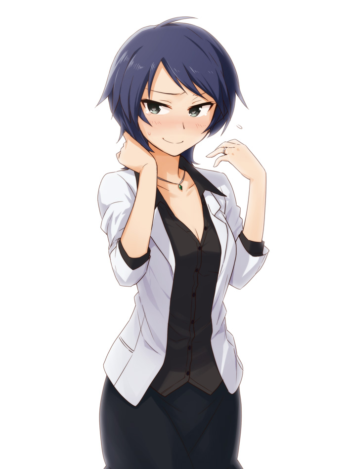 blue_hair, blush, heebee, idolmaster, idolmaster_cinderella_girls, jewelry, necklace, shirt