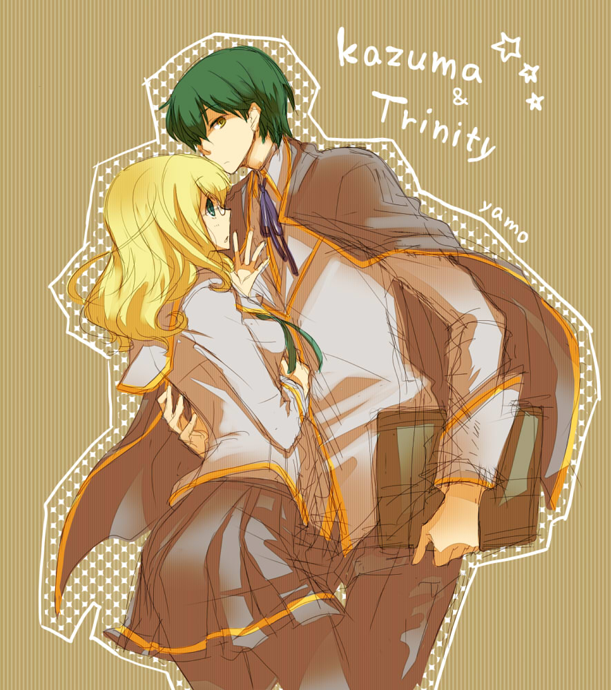 1girl, blazblue, blonde_hair, book, cape, character_name, glasses, green_eyes