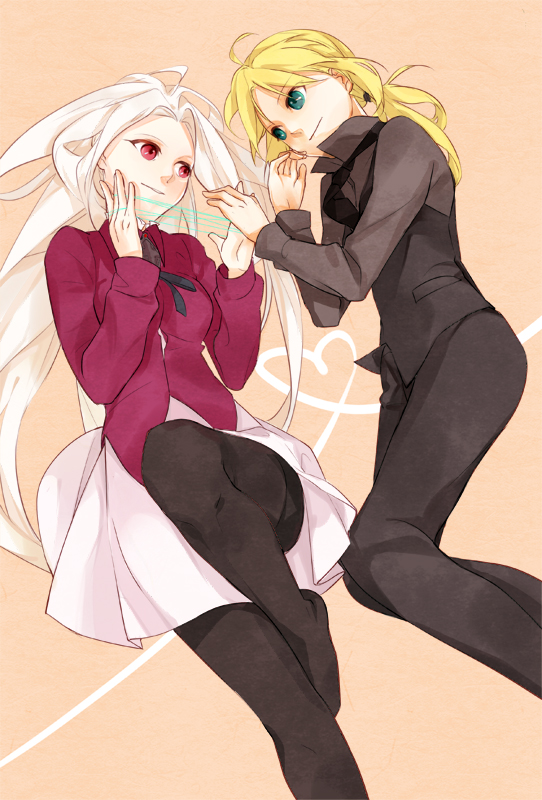 black_legwear, blonde_hair, cat's_cradle, cat's_cradle, fate/zero, fate_(series), formal, green_eyes