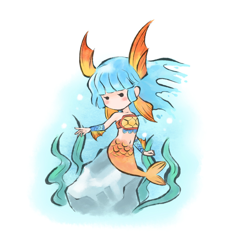 absurdres, blue_hair, blush, capcom, chibi, head_fins, highres, mermaid
