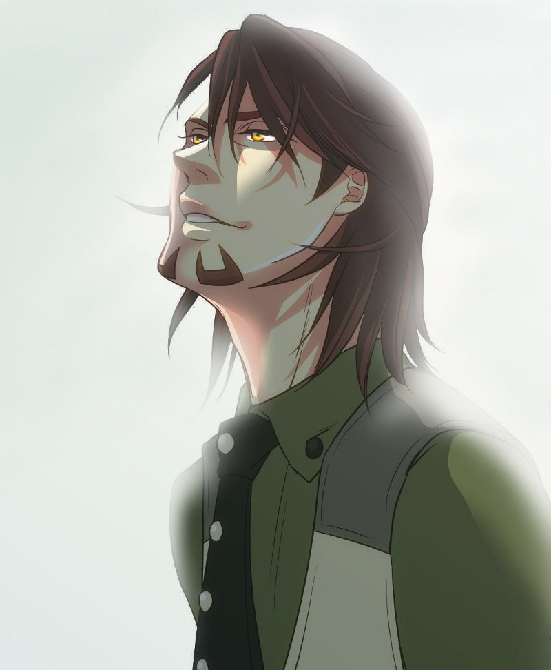 brown_eyes, brown_hair, cabbie_hat, facial_hair, glowing, glowing_eyes, hat, kaburagi_t_kotetsu