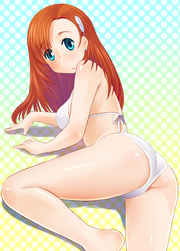 aqua_eyes, ass, bikini, cliana_rimskaya, katatsuka_kouji, long_hair, on_side, orange_hair, super_robot_wars, super_robot_wars_destiny, swimsuit