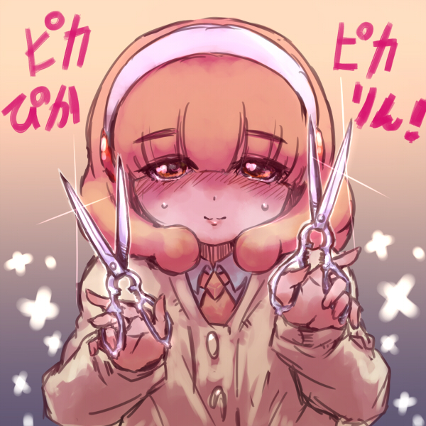 blush, cardigan, face, hairband, hands, holding, kise_yayoi, necktie