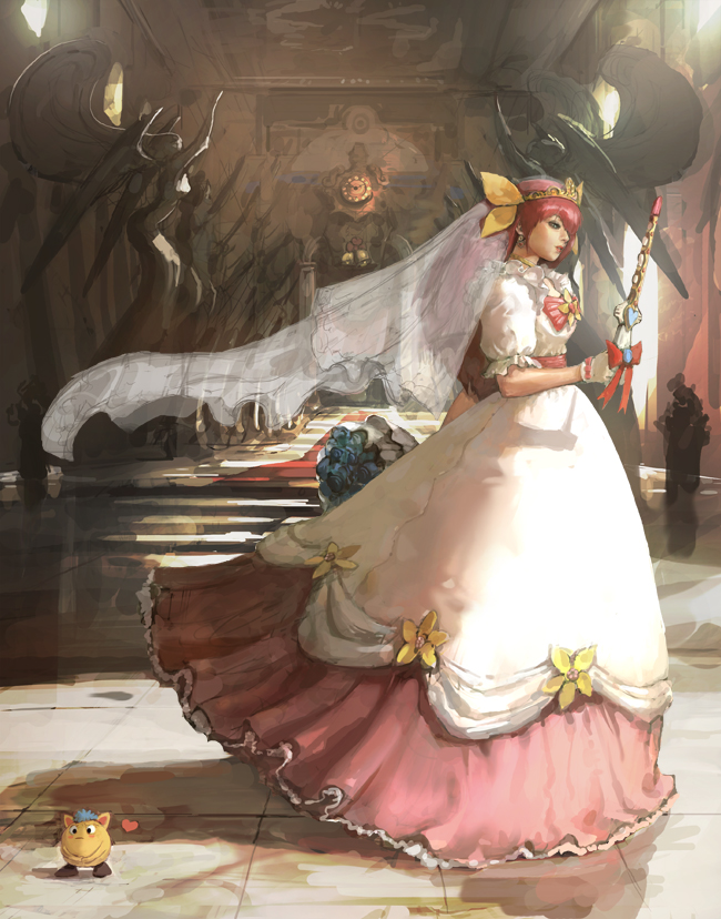 angel_peach, dress, frills, hanasaki_momoko, jamapi, long_dress, pink_hair, ribbon