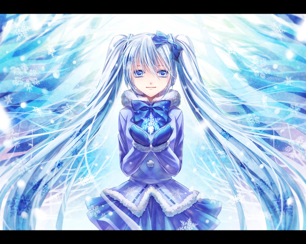 blue_eyes, blue_hair, bow, earmuffs, gloves, hair_bow, hatsune_miku, headset