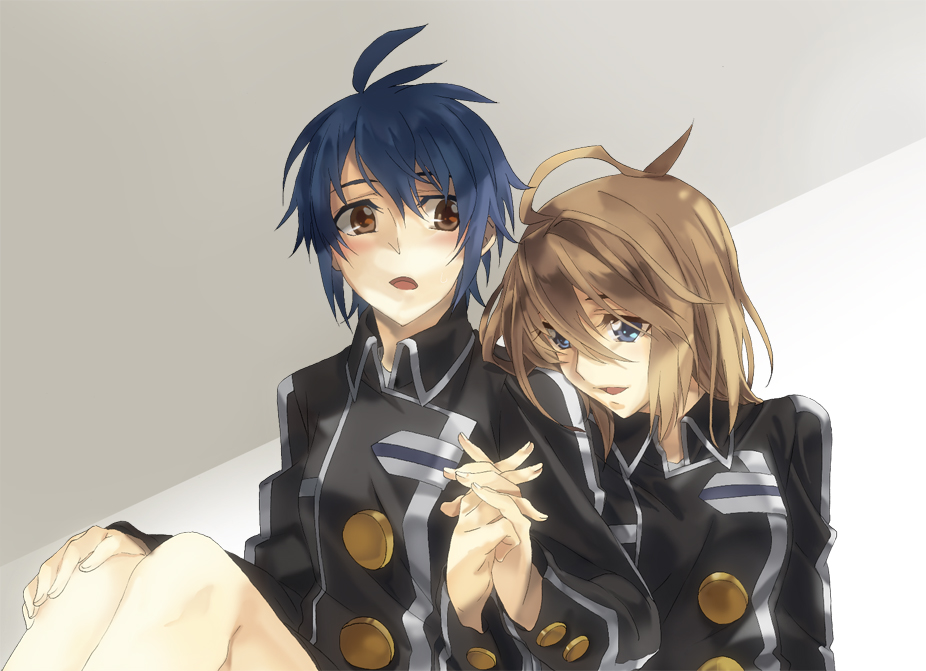 black_hair, blue_eyes, brown_eyes, brown_hair, hand_holding, hayate_x_blade, holding_hands, interlocked_fingers