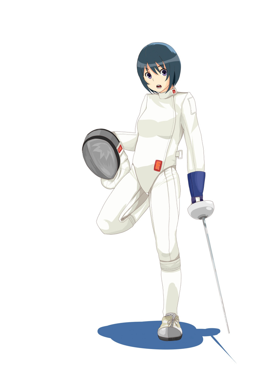 blue_hair, fencing, fencing_suit, gloves, green_hair, highres, leotard, mask