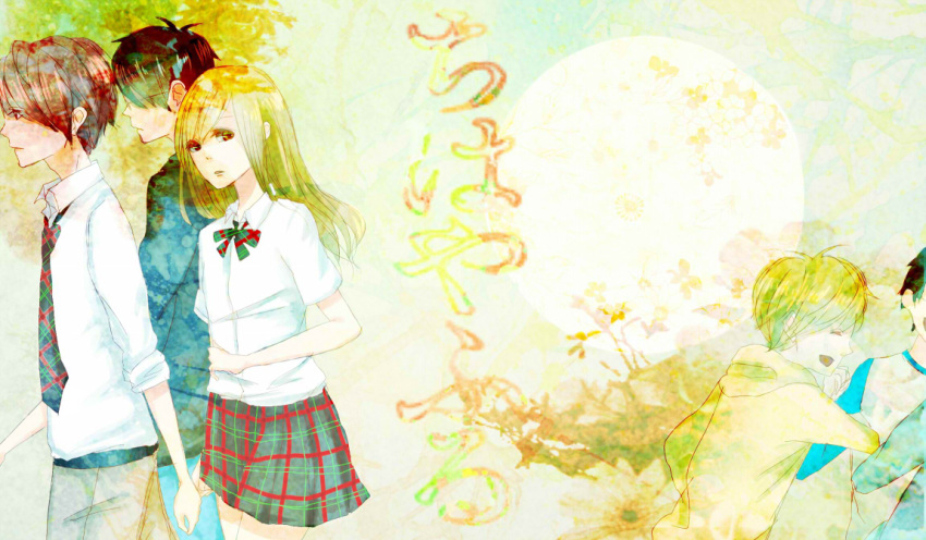 ayase_chihaya, bad_hands, black_hair, blonde_hair, brown_eyes, brown_hair, chihayafuru, closed_eyes