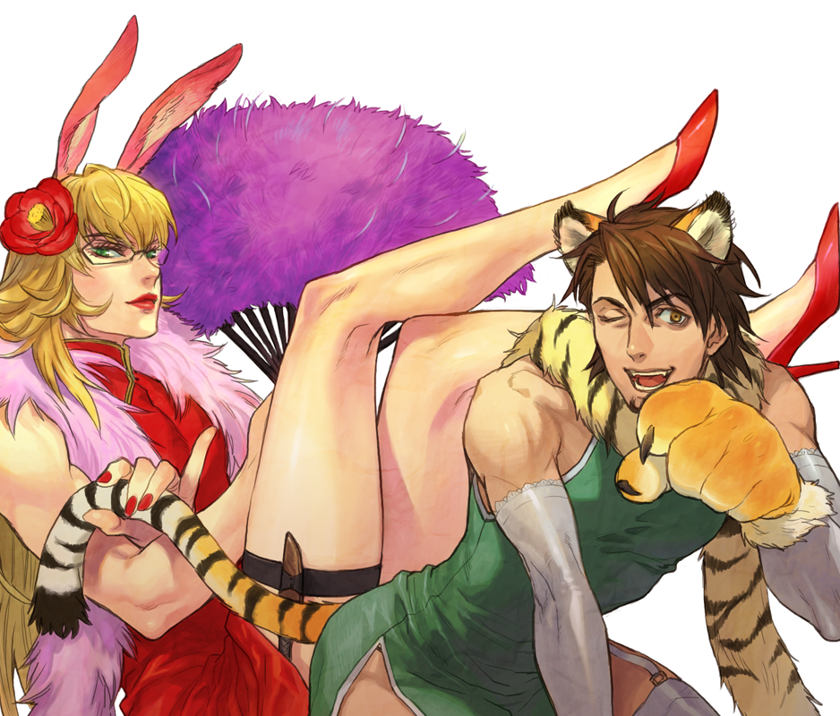 androgynous, animal_ears, asami_you, barnaby_brooks_jr, blonde_hair, brown_eyes, brown_hair, bunny_ears