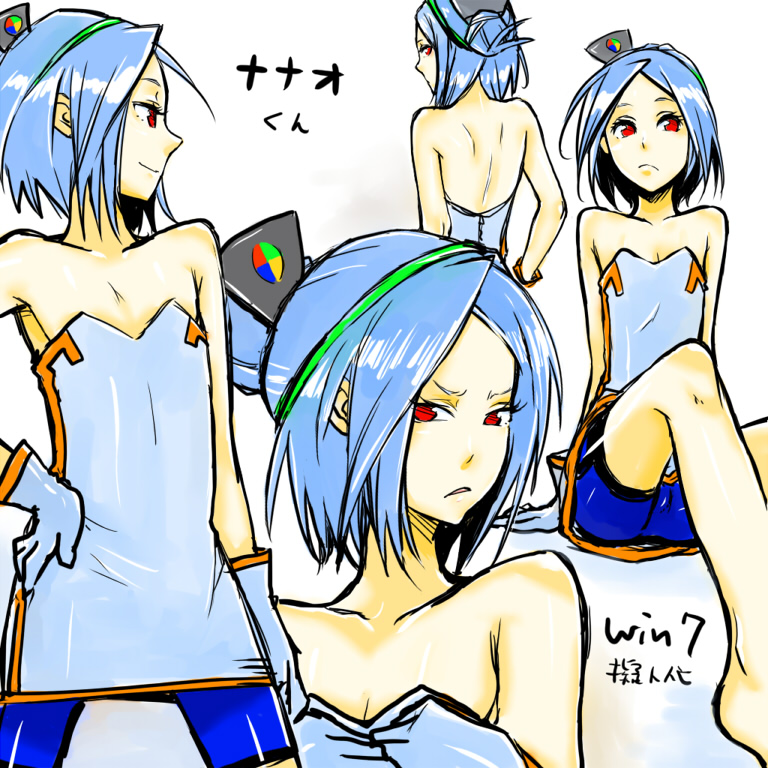 androgynous, blue_hair, crossdressing, gloves, nanao-kun, os, red_eyes, translated