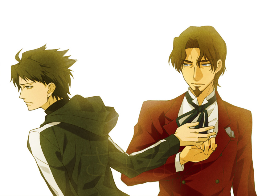 ahoge, bangs, black_eyes, black_hair, blue_eyes, fate/zero, fate_(series), formal