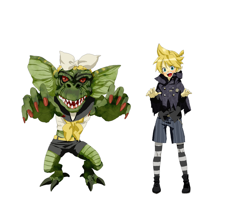 blue_eyes, bow, cloak, doku_imouto_ko, dracula, fangs, gremlin, gremlins