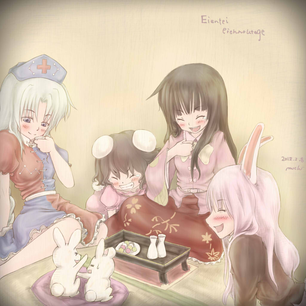 animal_ears, aosiro-michi, blush, bunny, bunny_ears, bunny_tail, closed_eyes, dango