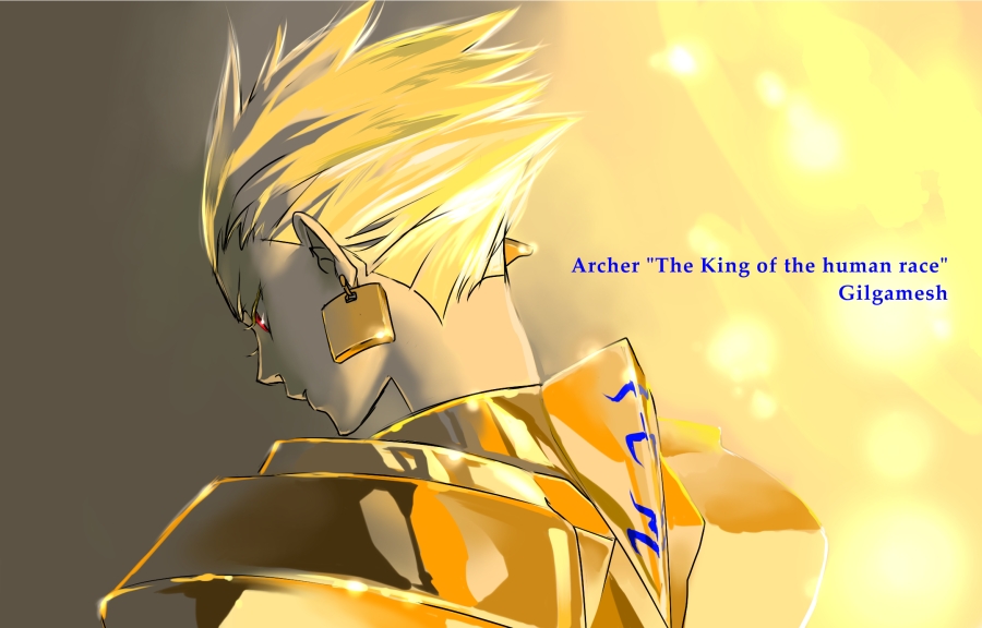 armor, blonde_hair, earrings, eyelashes, fate/zero, fate_(series), from_behind, gilgamesh