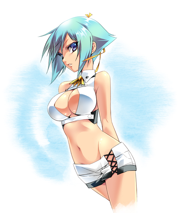 amagai_yukino, aquarion_(series), aquarion_evol, breasts, cleavage, cleavage_cutout, crop_top, green_hair