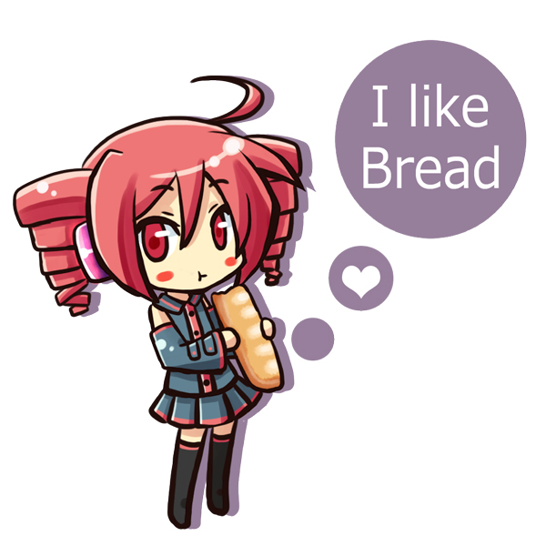ahoge, bad_id, baguette, blush_stickers, bread, chibi, detached_sleeves, drill_hair