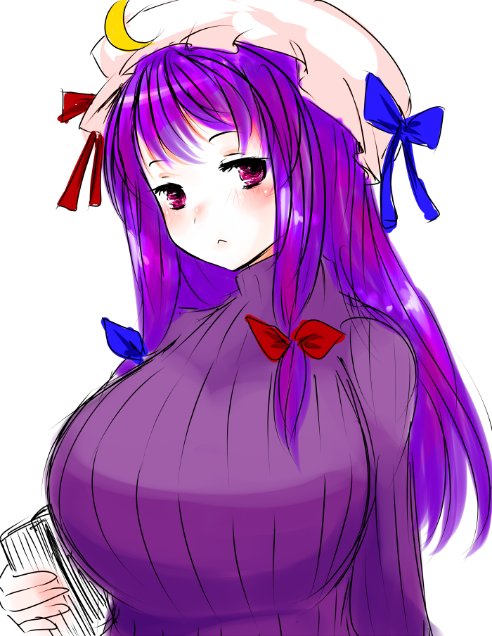 :<, alternate_costume, book, bow, breasts, crescent, hair_bow, han_(jackpot)