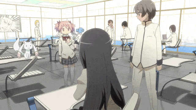 akemi_homura, animated, animated_gif, black_hair, gag_manga_biyori, glasses, hair_ribbon, hairband