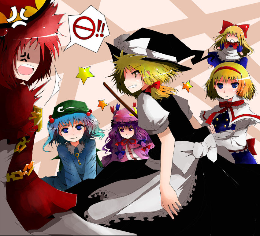 alice_margatroid, arano_oki, highres, kawashiro_mitori, kawashiro_nitori, kirisame_marisa, original, patchouli_knowledge