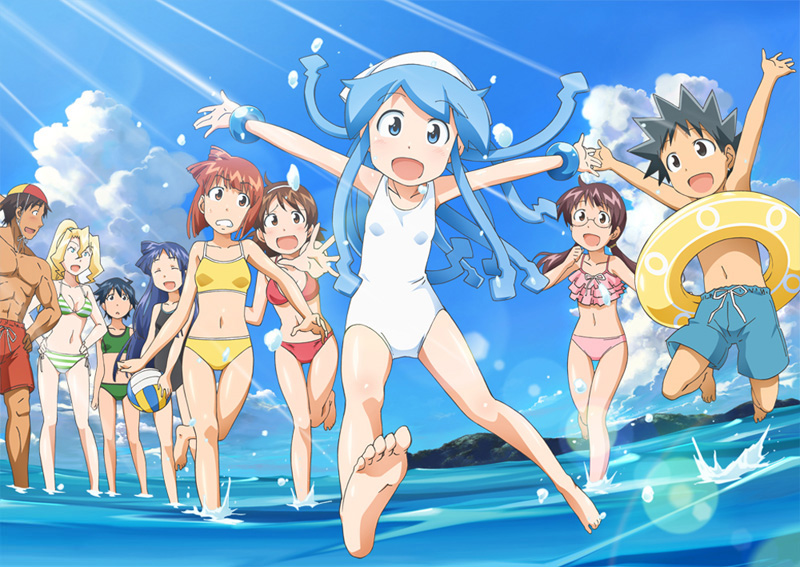 6+girls, aizawa_chizuru, aizawa_eiko, aizawa_takeru, arashiyama_gorou, arms_up, barefoot, beach