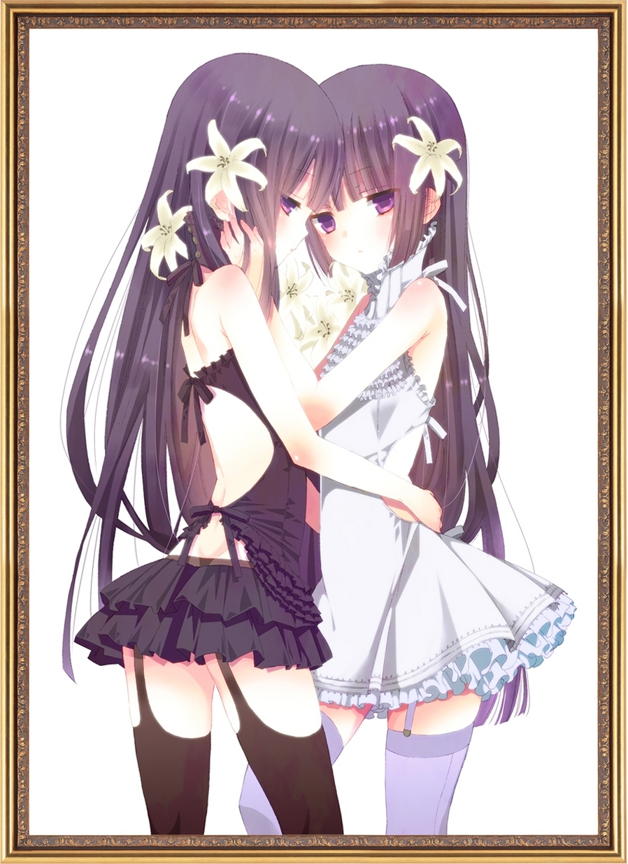 artist_request, bare_shoulders, dress, flower, fujiwara_cocoa, garter_belt, hair_flower, hair_ornament