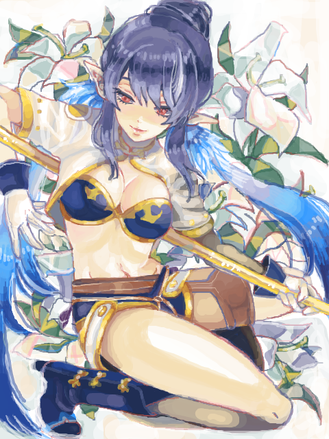 boots, breasts, cleavage, flower, gloves, hair_bun, j-peg, judith