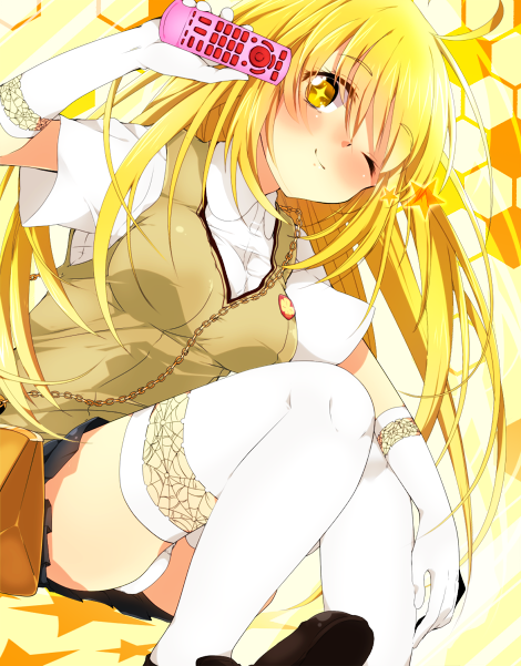 bad_id, blonde_hair, gloves, hanata, long_hair, panties, remote, school_uniform