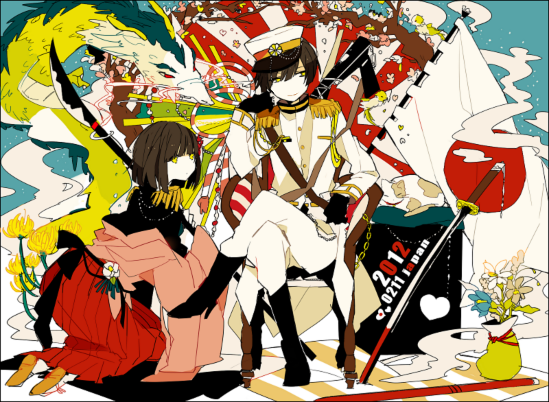 1girl, 2012, akina422, animal, axis_powers_hetalia, black_boots, black_hair, bob_cut