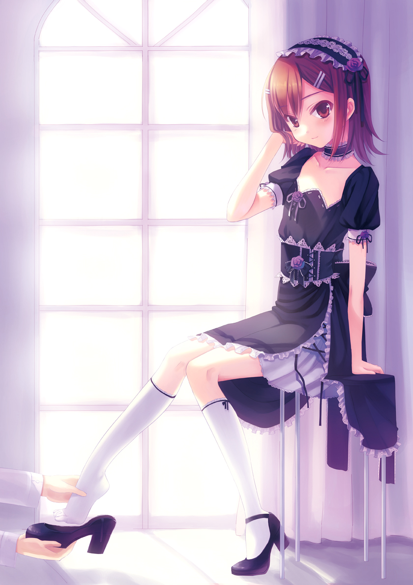 bad_id, baka_to_test_to_shoukanjuu, brown_hair, crossdressinging, feet, footwear, full_body, gothic_lolita