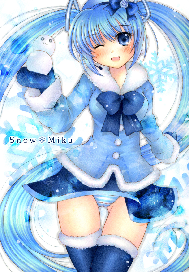 blue_eyes, blue_hair, bow, bowtie, earmuffs, hair_bow, hatsune_miku, headphones