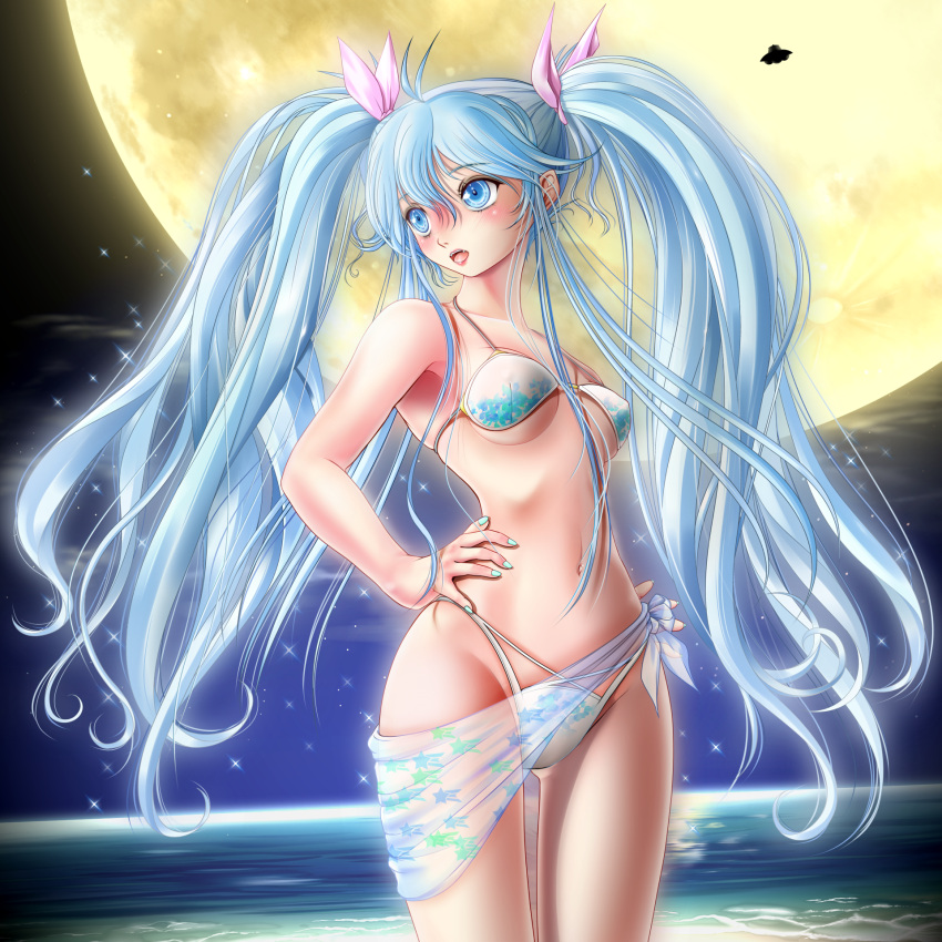 bikini, blue_eyes, blue_hair, denpa_onna_to_seishun_otoko, highres, long_hair, miharin, moon