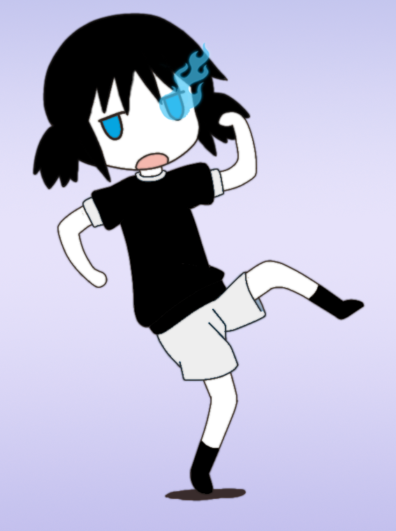 black_rock_shooter_(character), blue_eyes, dancing, grey_background, kill_me_baby, kill_me_dance, parody