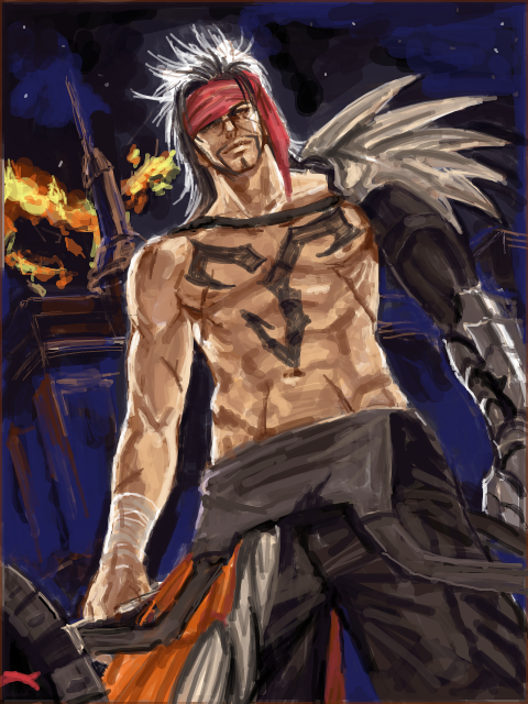 arisue_kanako, brown_eyes, brown_hair, dark_skin, dutch_angle, facial_hair, final_fantasy, final_fantasy_x