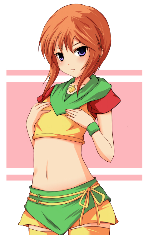 elpeo_puru, gundam, gundam_zz, halter_top, halterneck, hands_on_own_chest, jewelry, light_smile