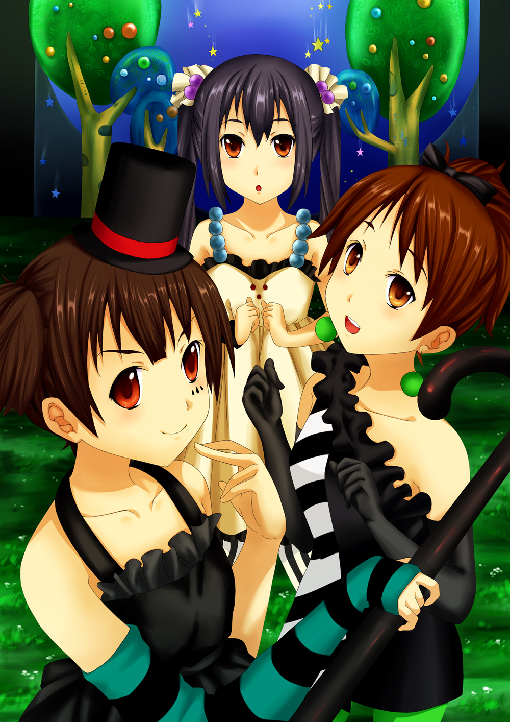 brown_eyes, brown_hair, cane, cosplay, don't_say_"lazy", don't_say_"lazy", dress, fukuma