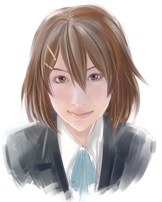 1girl, brown_eyes, brown_hair, hirasawa_yui, k-on!, portrait, realistic, short_hair