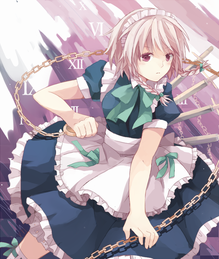 apron, bad_id, blush, bow, braid, chain, chains, cranio
