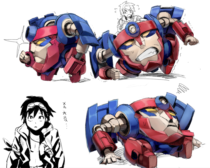 goggles, goggles_on_head, hossi, lagann, mecha, simon, tengen_toppa_gurren_lagann, white_background