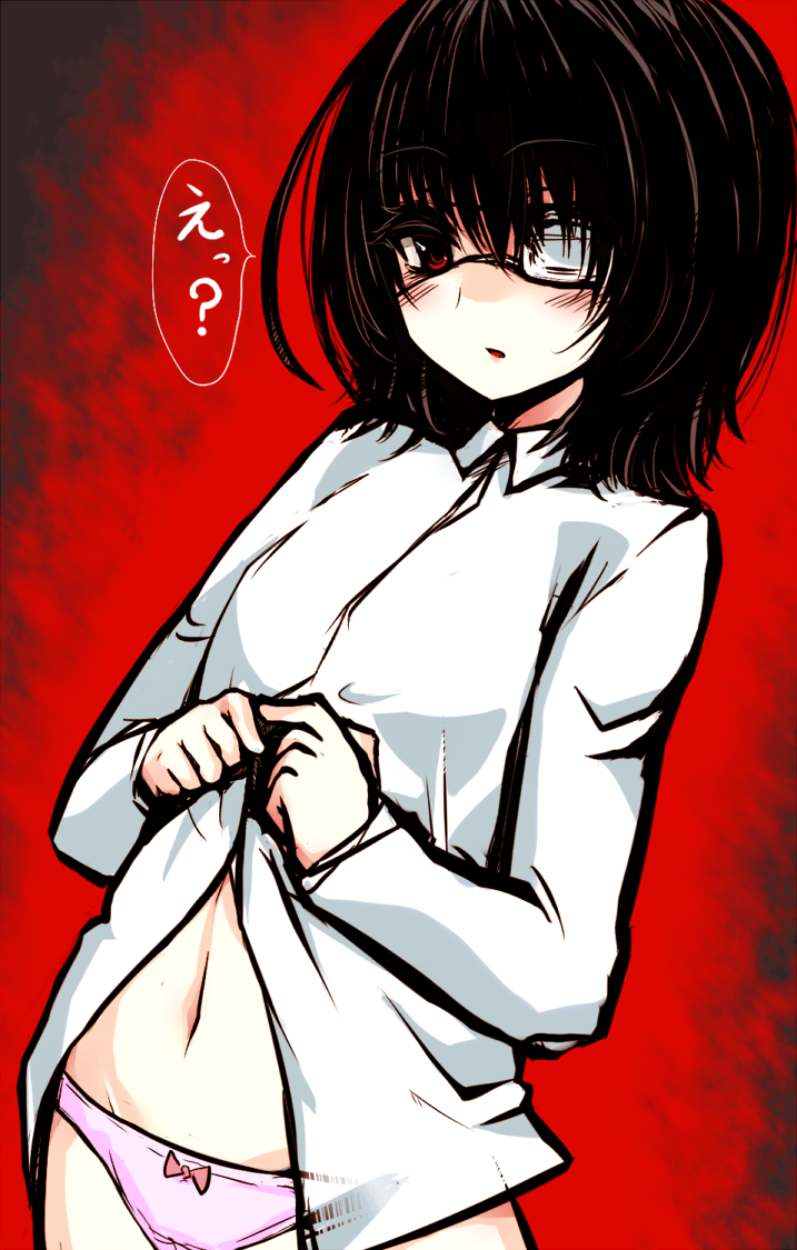 another, black_hair, blush, eyepatch, misaki_mei, navel, panties, pink_panties