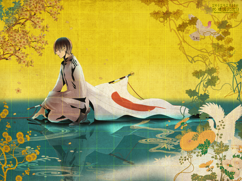 axis_powers_hetalia, birds, flag, japan_(hetalia), japanese_flag, olong_tea_(mame), reflection, tagme