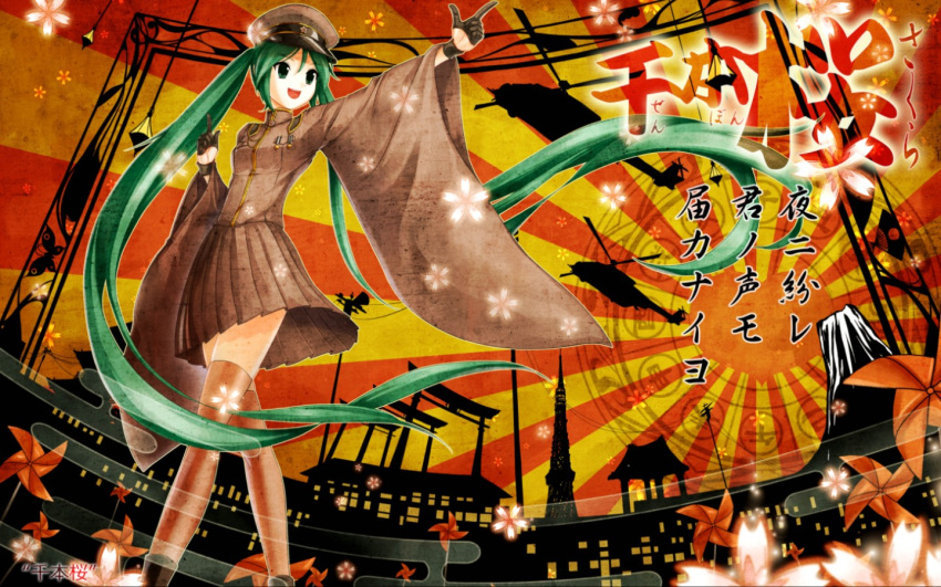 crazypen, egasumi, gloves, green_eyes, green_hair, hat, hatsune_miku, helicopter