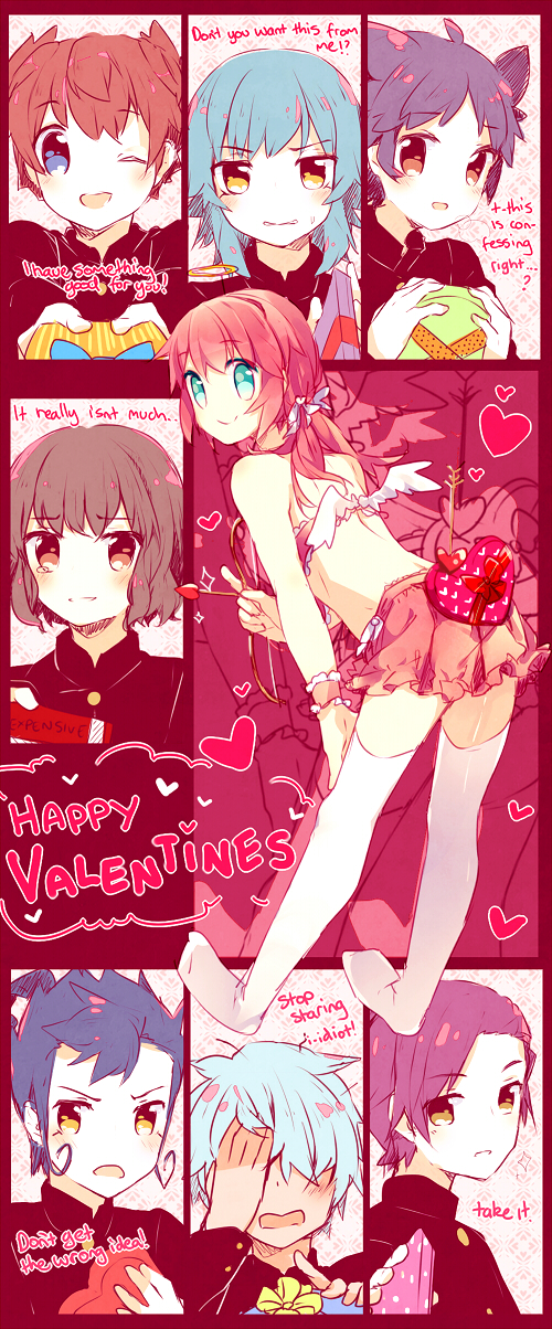 blue_eyes, blue_hair, brown_eyes, brown_hair, english, happy_valentine, highres, inazuma_eleven_(series)