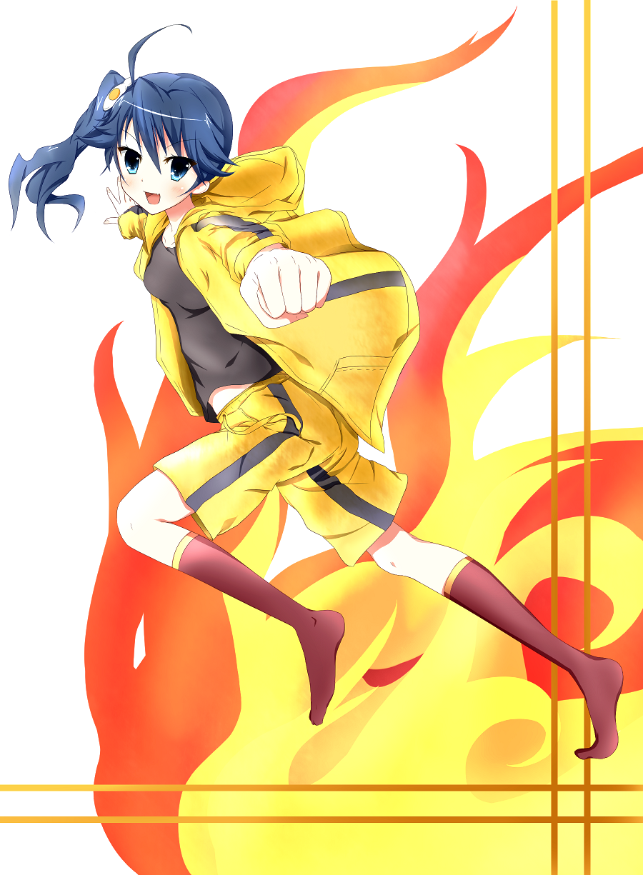 1girl, araragi_karen, asymmetrical_hair, black_hair, blue_eyes, hair_ornament, highres, miya0504