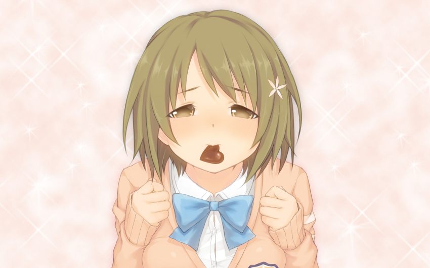 1920x1200, brown_hair, cardigan, chocolate, heart, highres, idolmaster, idolmaster_cinderella_girls