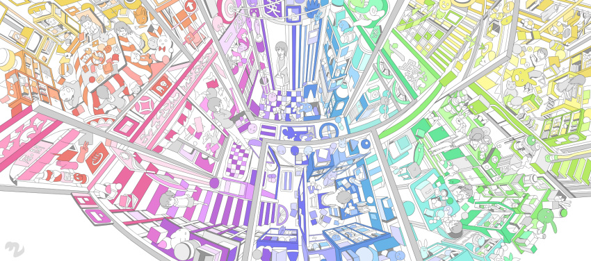 family, gradient, hebitsukai, highres, multicolored, multiple_boys, multiple_girls, original, rainbow, rainbow_gradient, schematic