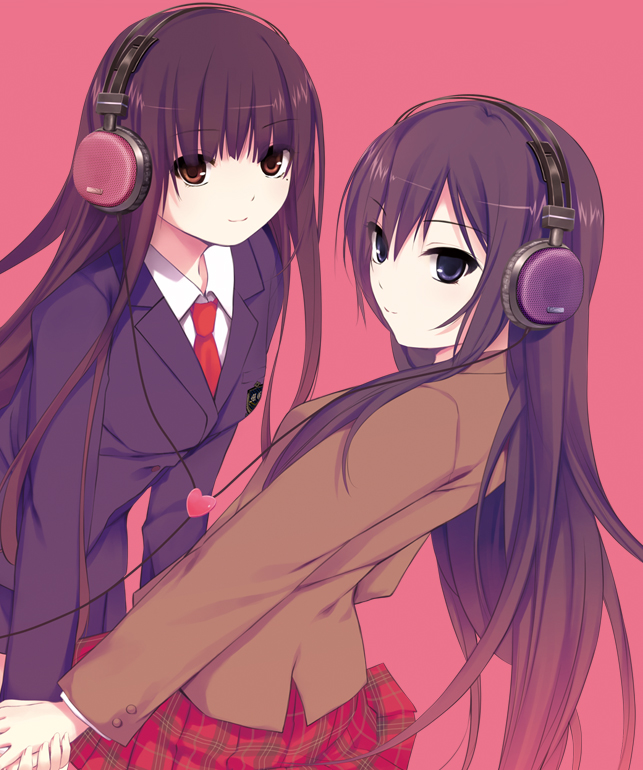 2girls, blazer, cardigan, coffee-kizoku, free_friends, free_friends_2, hand_holding, headphones