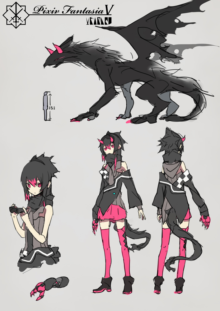 ankle_boots, asymmetrical_clothes, asymmetrical_clothing, bad_id, black, boots, claws, dragon